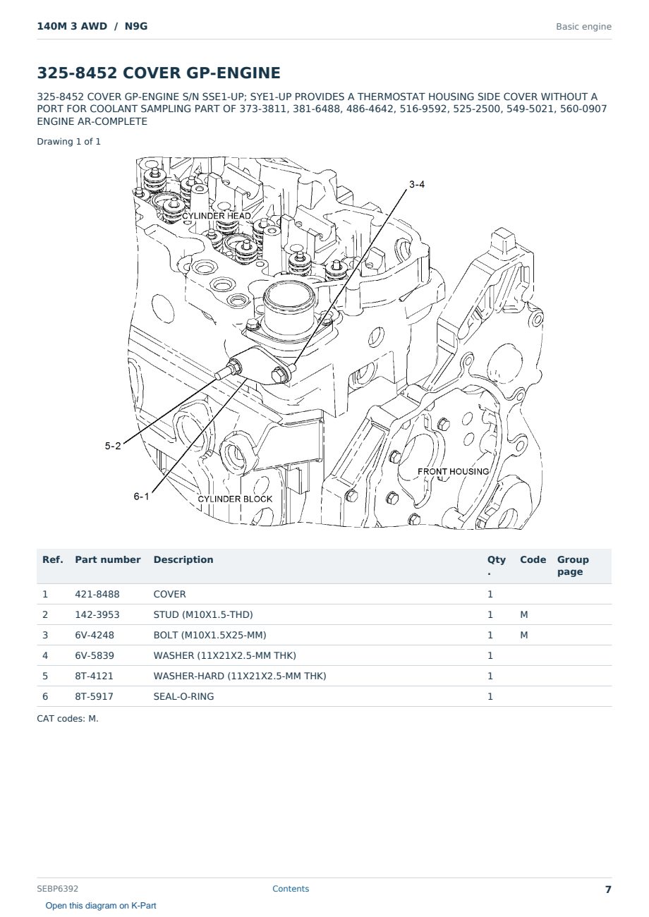 Caterpillar 140M 3 AWD S/N N9G Partsbook SEBP6392 (English) - sample page 7 of 10 Caterpillar 140M 3 AWD S/N N9G Partsbook SEBP6392 (English) - sample page 7 of 10