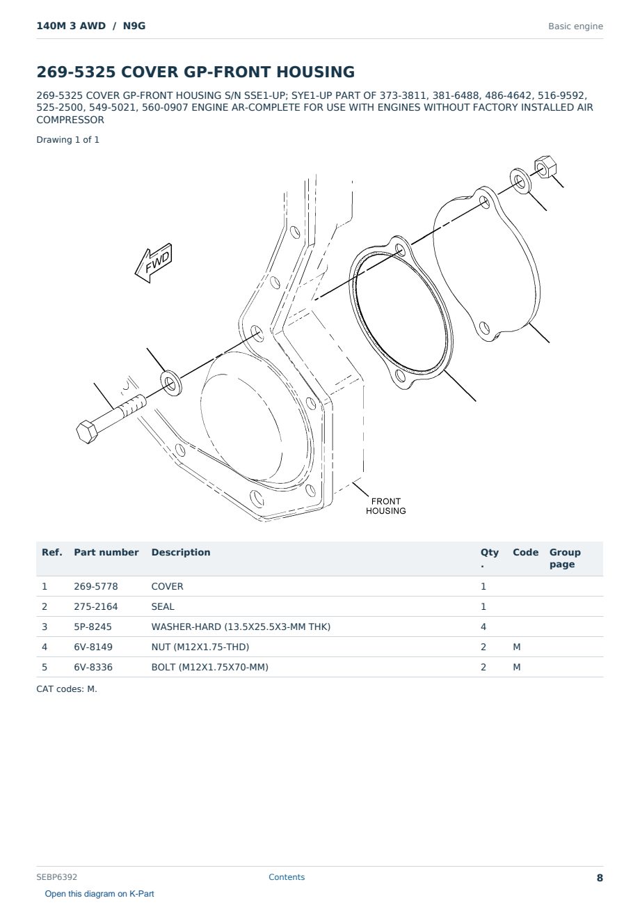 Caterpillar 140M 3 AWD S/N N9G Partsbook SEBP6392 (English) - sample page 8 of 10 Caterpillar 140M 3 AWD S/N N9G Partsbook SEBP6392 (English) - sample page 8 of 10