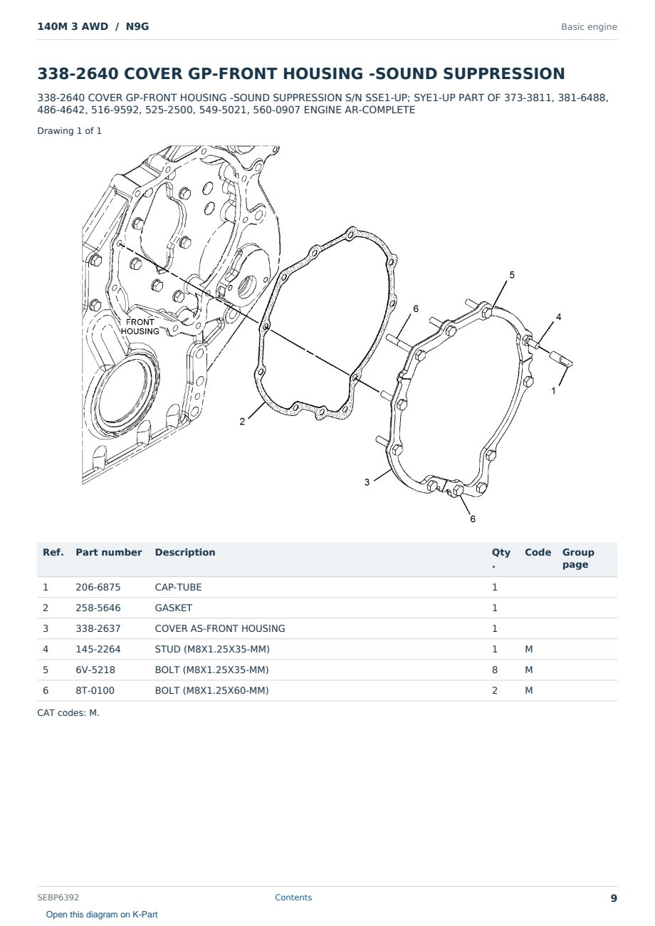 Caterpillar 140M 3 AWD S/N N9G Partsbook SEBP6392 (English) - sample page 9 of 10 Caterpillar 140M 3 AWD S/N N9G Partsbook SEBP6392 (English) - sample page 9 of 10