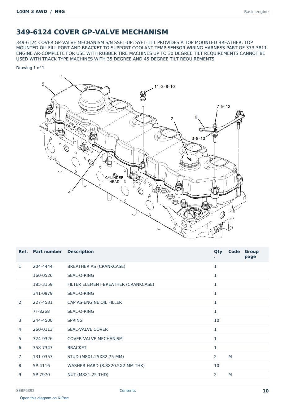 Caterpillar 140M 3 AWD S/N N9G Partsbook SEBP6392 (English) - sample page 10 of 10 Caterpillar 140M 3 AWD S/N N9G Partsbook SEBP6392 (English) - sample page 10 of 10