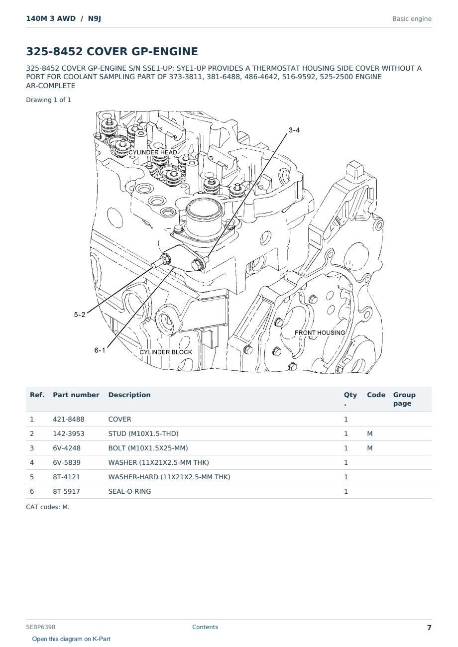 Caterpillar 140M 3 AWD S/N N9J Partsbook SEBP6398 (English) - sample page 7 of 10 Caterpillar 140M 3 AWD S/N N9J Partsbook SEBP6398 (English) - sample page 7 of 10