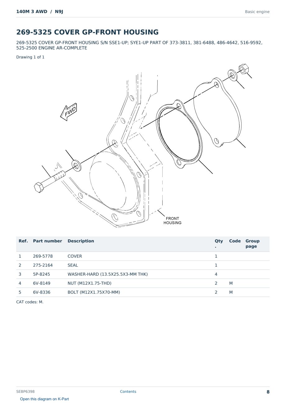 Caterpillar 140M 3 AWD S/N N9J Partsbook SEBP6398 (English) - sample page 8 of 10 Caterpillar 140M 3 AWD S/N N9J Partsbook SEBP6398 (English) - sample page 8 of 10