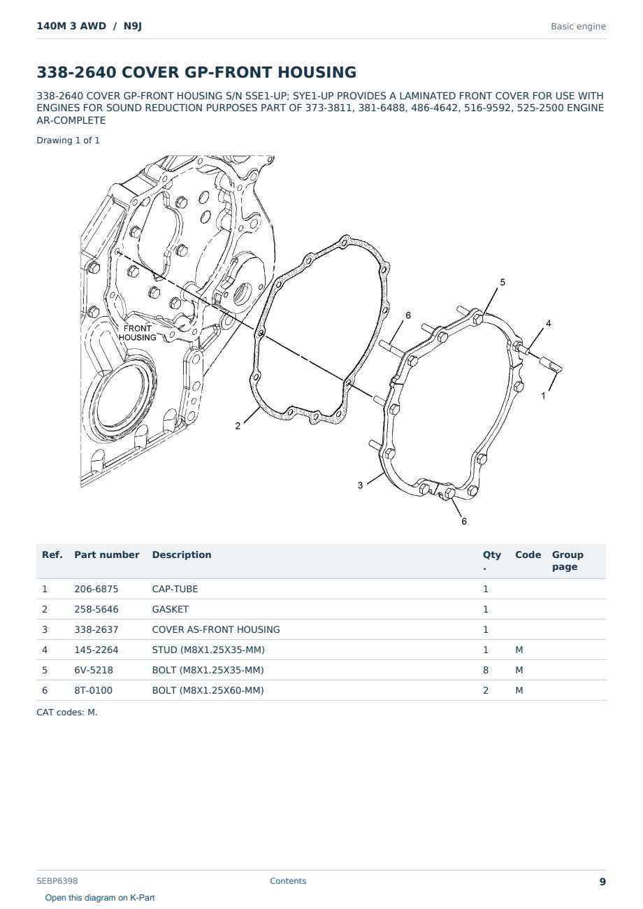Caterpillar 140M 3 AWD S/N N9J Partsbook SEBP6398 (English) - sample page 9 of 10 Caterpillar 140M 3 AWD S/N N9J Partsbook SEBP6398 (English) - sample page 9 of 10