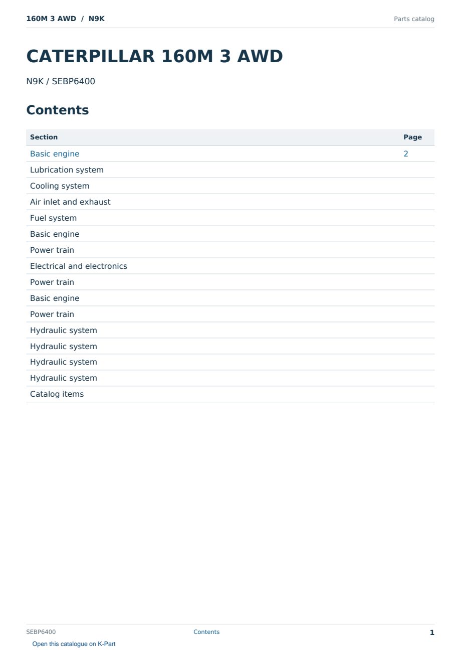 Caterpillar 160M 3 AWD S/N N9K Partsbook SEBP6400 (English) - sample page 1 of 10 Caterpillar 160M 3 AWD S/N N9K Partsbook SEBP6400 (English) - sample page 1 of 10