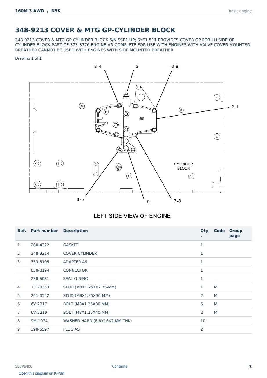 Caterpillar 160M 3 AWD S/N N9K Partsbook SEBP6400 (English) - sample page 3 of 10 Caterpillar 160M 3 AWD S/N N9K Partsbook SEBP6400 (English) - sample page 3 of 10