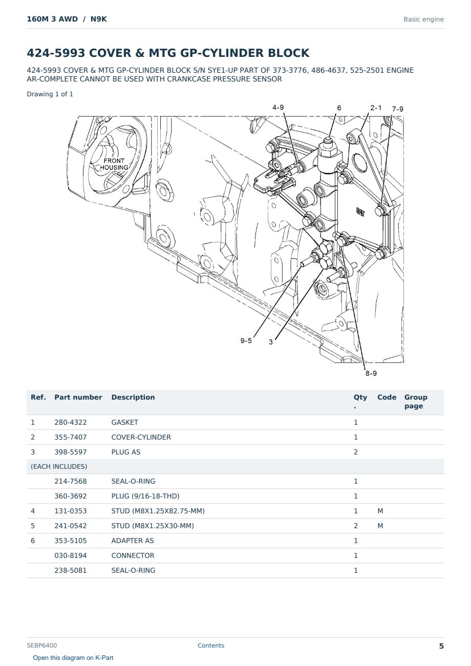Caterpillar 160M 3 AWD S/N N9K Partsbook SEBP6400 (English) - sample page 5 of 10 Caterpillar 160M 3 AWD S/N N9K Partsbook SEBP6400 (English) - sample page 5 of 10