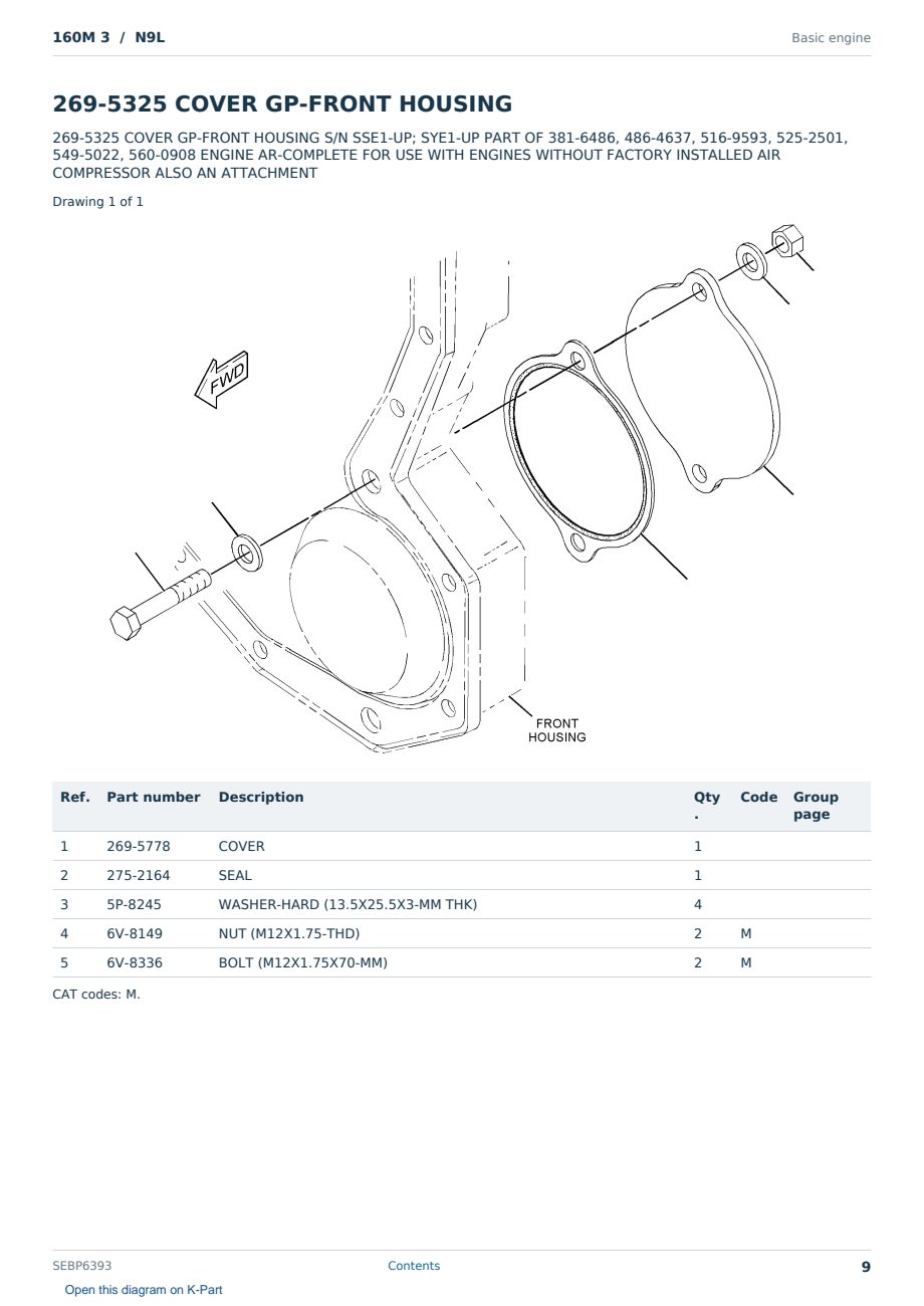 Caterpillar 160M 3 S/N N9L Partsbook SEBP6393 (English) - sample page 9 of 10 Caterpillar 160M 3 S/N N9L Partsbook SEBP6393 (English) - sample page 9 of 10