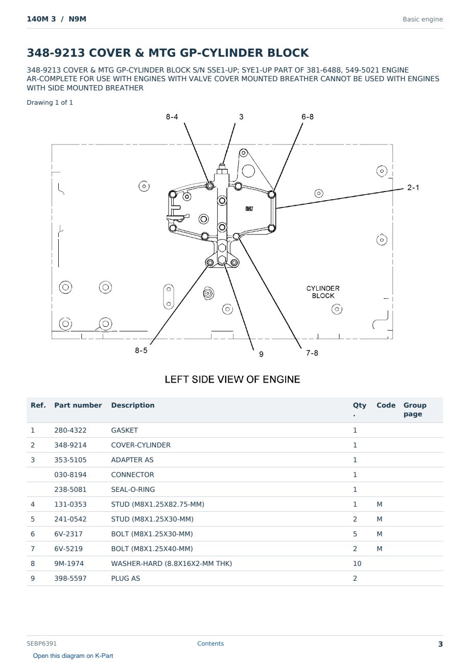 Caterpillar 140M 3 S/N N9M Partsbook SEBP6391 (English) - sample page 3 of 10 Caterpillar 140M 3 S/N N9M Partsbook SEBP6391 (English) - sample page 3 of 10