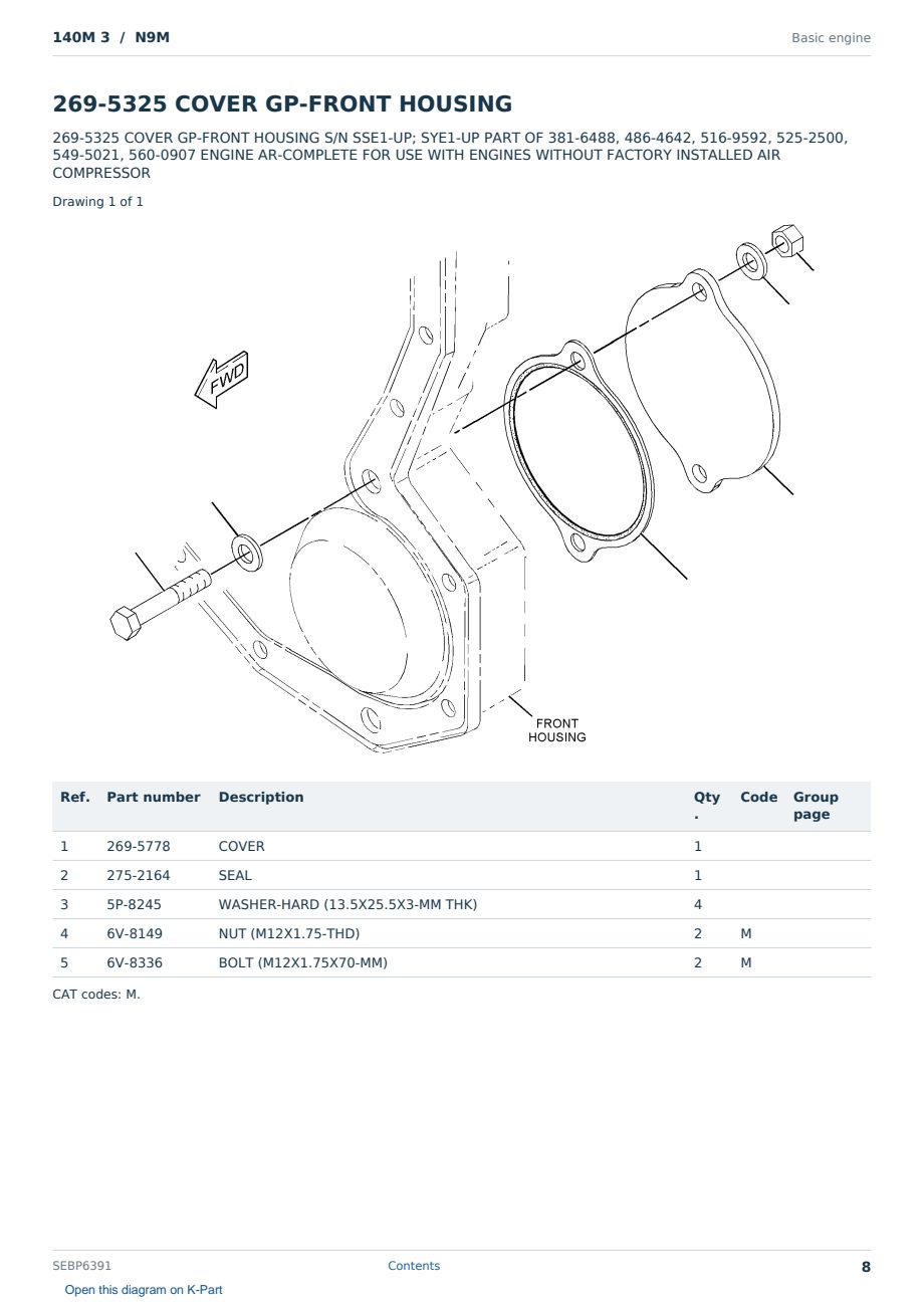 Caterpillar 140M 3 S/N N9M Partsbook SEBP6391 (English) - sample page 8 of 10 Caterpillar 140M 3 S/N N9M Partsbook SEBP6391 (English) - sample page 8 of 10