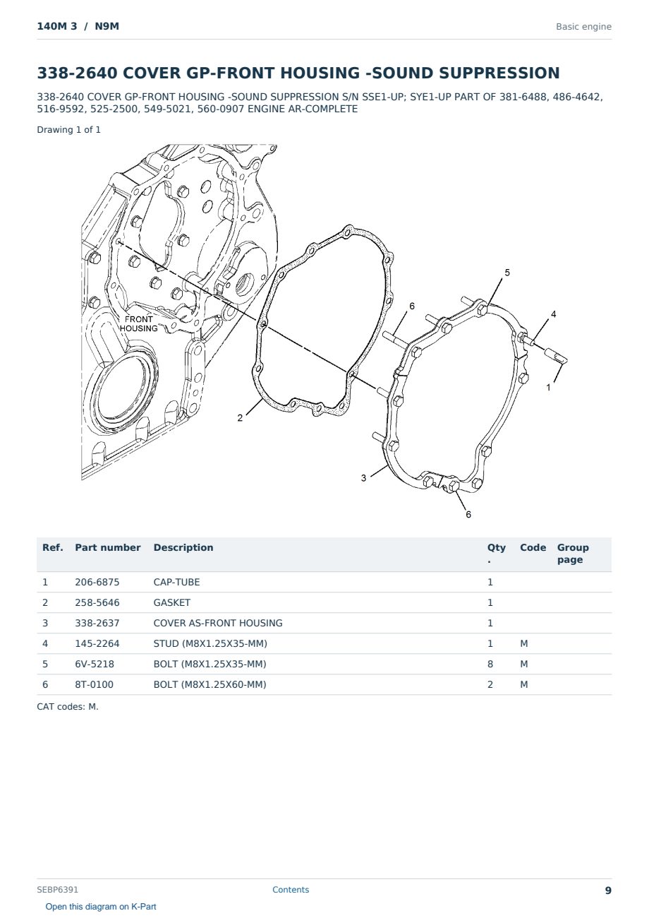 Caterpillar 140M 3 S/N N9M Partsbook SEBP6391 (English) - sample page 9 of 10 Caterpillar 140M 3 S/N N9M Partsbook SEBP6391 (English) - sample page 9 of 10