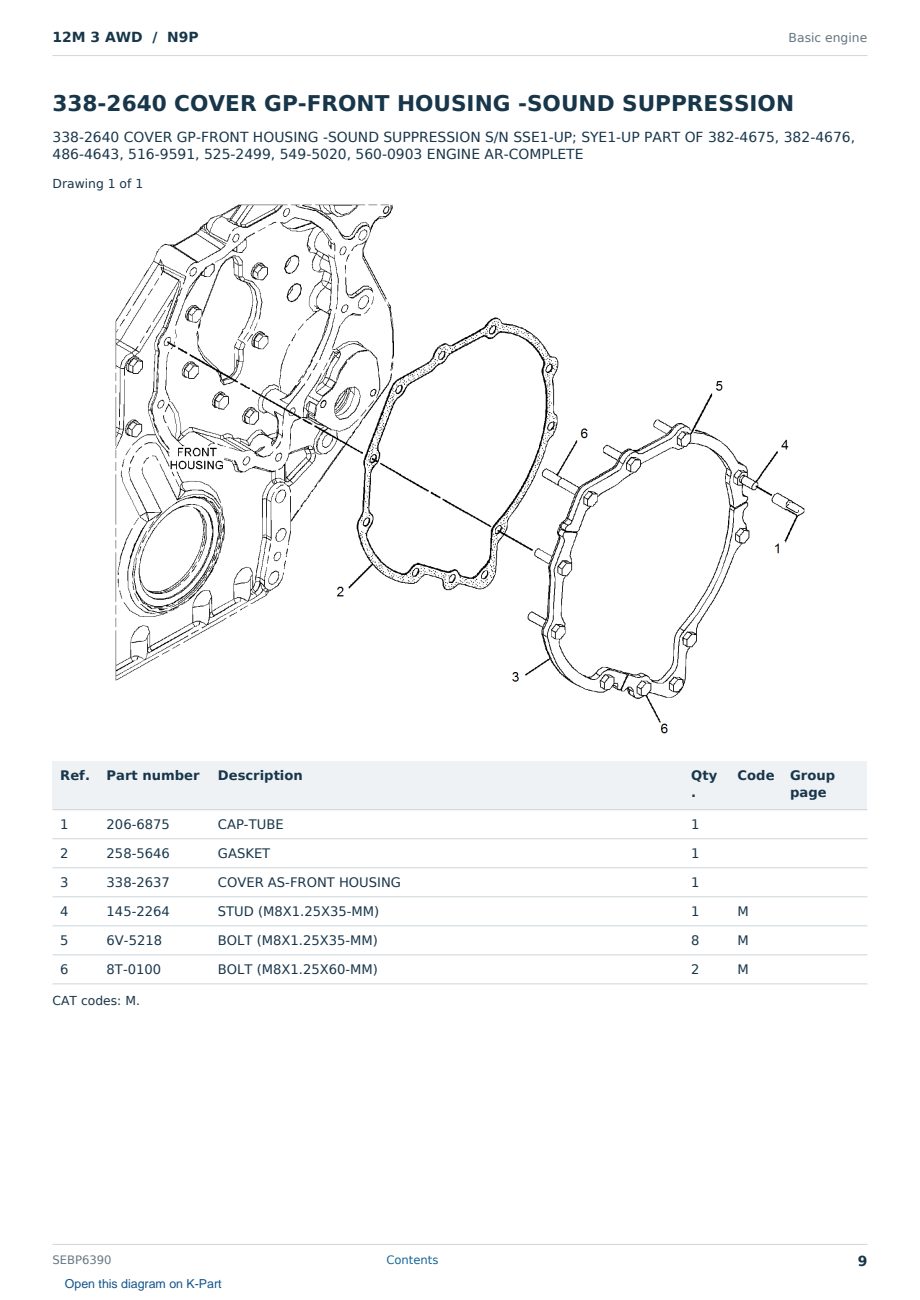 Caterpillar 12M 3 AWD S/N N9P Partsbook SEBP6390 (English) - sample page 9 of 10 Caterpillar 12M 3 AWD S/N N9P Partsbook SEBP6390 (English) - sample page 9 of 10