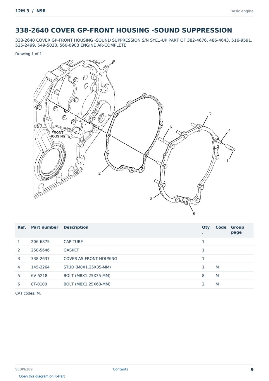 Caterpillar 12M 3 S/N N9R Partsbook SEBP6389 (English) - sample page 9 of 10 Caterpillar 12M 3 S/N N9R Partsbook SEBP6389 (English) - sample page 9 of 10