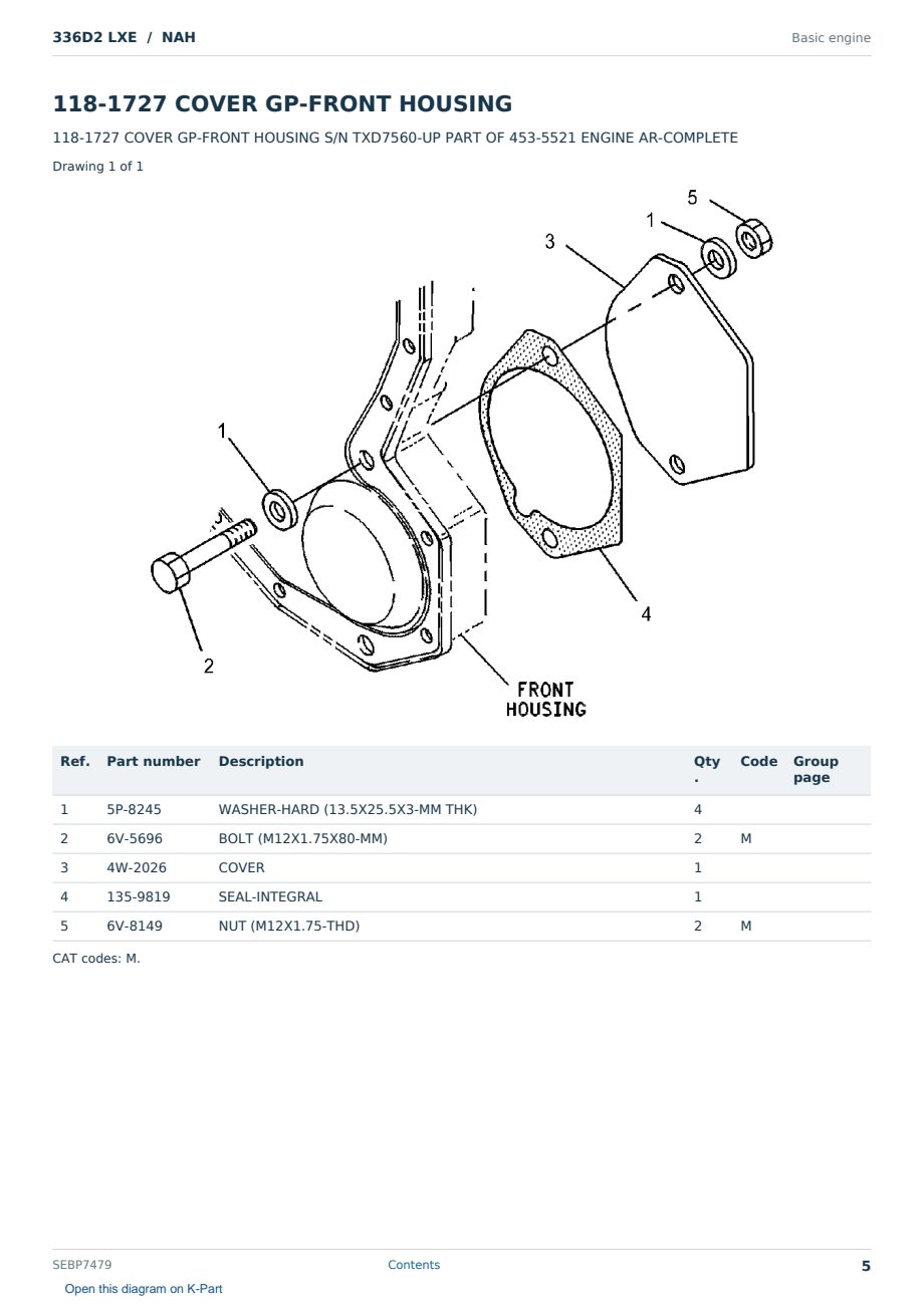 Caterpillar 336D2 LXE S/N NAH Partsbook SEBP7479 (English) - sample page 5 of 10 Caterpillar 336D2 LXE S/N NAH Partsbook SEBP7479 (English) - sample page 5 of 10