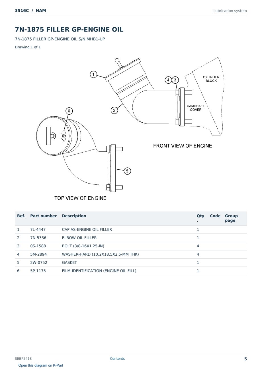 Caterpillar 3516C S/N NAM Partsbook SEBP5418 (English) - sample page 5 of 10 Caterpillar 3516C S/N NAM Partsbook SEBP5418 (English) - sample page 5 of 10
