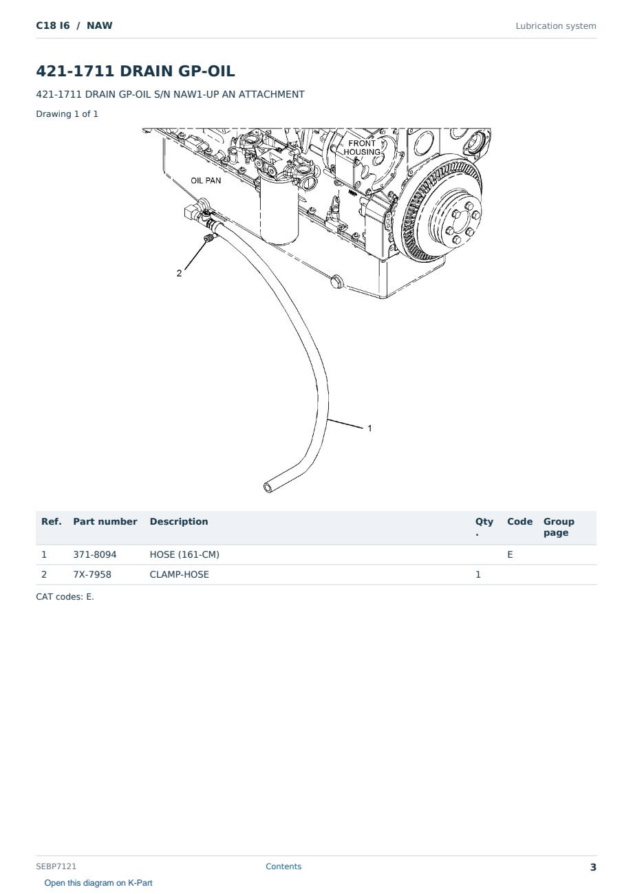 Caterpillar C18 I6 S/N NAW Partsbook SEBP7121 (English) - sample page 3 of 10 Caterpillar C18 I6 S/N NAW Partsbook SEBP7121 (English) - sample page 3 of 10