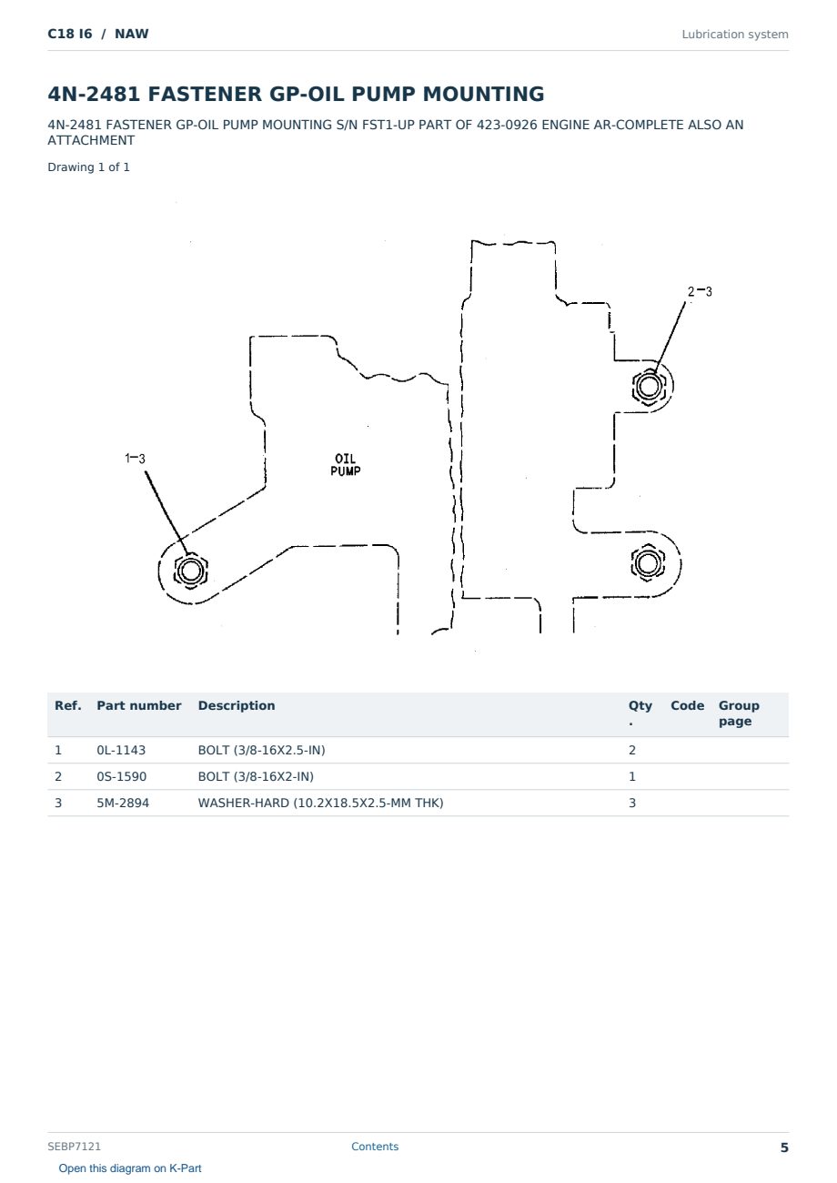 Caterpillar C18 I6 S/N NAW Partsbook SEBP7121 (English) - sample page 5 of 10 Caterpillar C18 I6 S/N NAW Partsbook SEBP7121 (English) - sample page 5 of 10