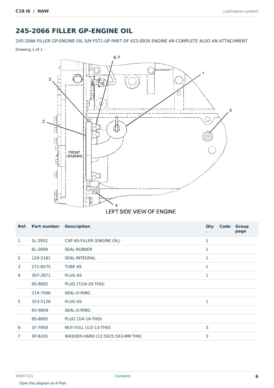 Caterpillar C18 I6 S/N NAW Partsbook SEBP7121 (English) - sample page 6 of 10 Caterpillar C18 I6 S/N NAW Partsbook SEBP7121 (English) - sample page 6 of 10