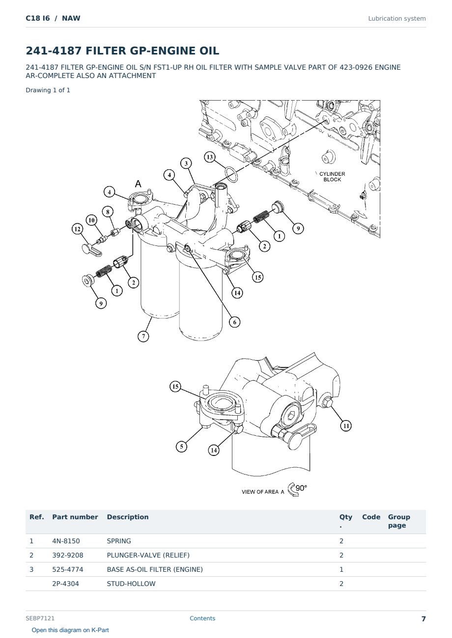 Caterpillar C18 I6 S/N NAW Partsbook SEBP7121 (English) - sample page 7 of 10 Caterpillar C18 I6 S/N NAW Partsbook SEBP7121 (English) - sample page 7 of 10