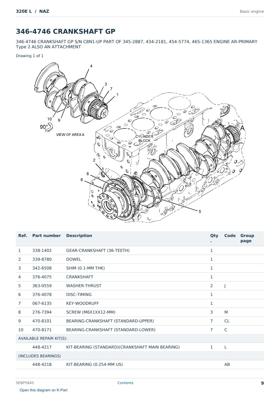 Caterpillar 320E L S/N NAZ Partsbook SEBP5645 (English) - sample page 9 of 10 Caterpillar 320E L S/N NAZ Partsbook SEBP5645 (English) - sample page 9 of 10