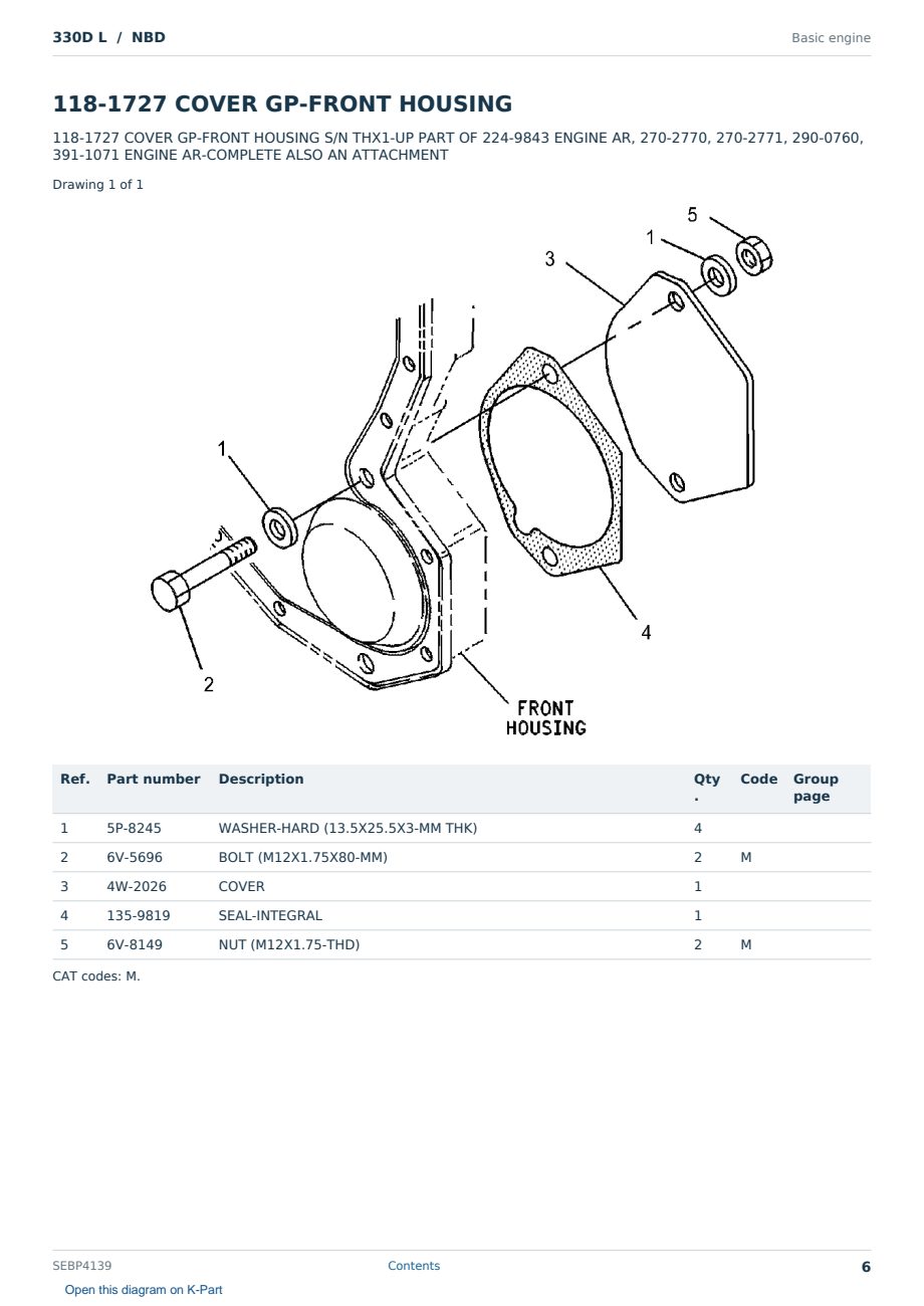 Caterpillar 330D L S/N NBD Partsbook SEBP4139 (English) - sample page 6 of 10 Caterpillar 330D L S/N NBD Partsbook SEBP4139 (English) - sample page 6 of 10