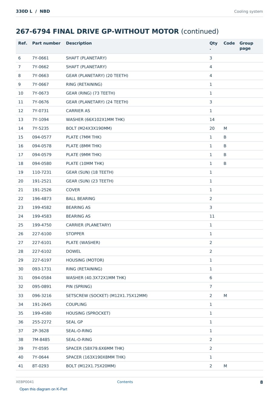 Caterpillar 330D L S/N NBD Partsbook XEBP0041 (English) - sample page 8 of 10 Caterpillar 330D L S/N NBD Partsbook XEBP0041 (English) - sample page 8 of 10