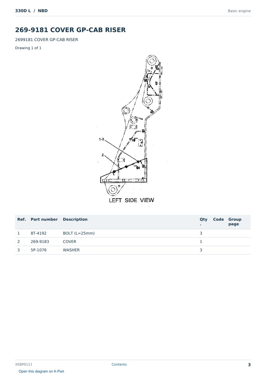 Caterpillar 330D L S/N NBD Partsbook XEBP0111 (English) - sample page 3 of 10 Caterpillar 330D L S/N NBD Partsbook XEBP0111 (English) - sample page 3 of 10