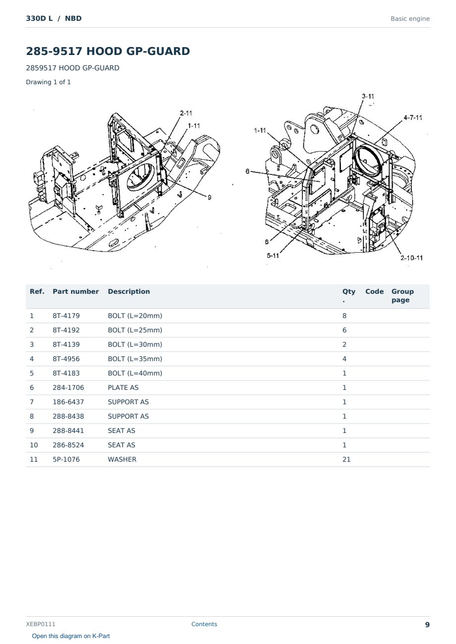 Caterpillar 330D L S/N NBD Partsbook XEBP0111 (English) - sample page 9 of 10 Caterpillar 330D L S/N NBD Partsbook XEBP0111 (English) - sample page 9 of 10