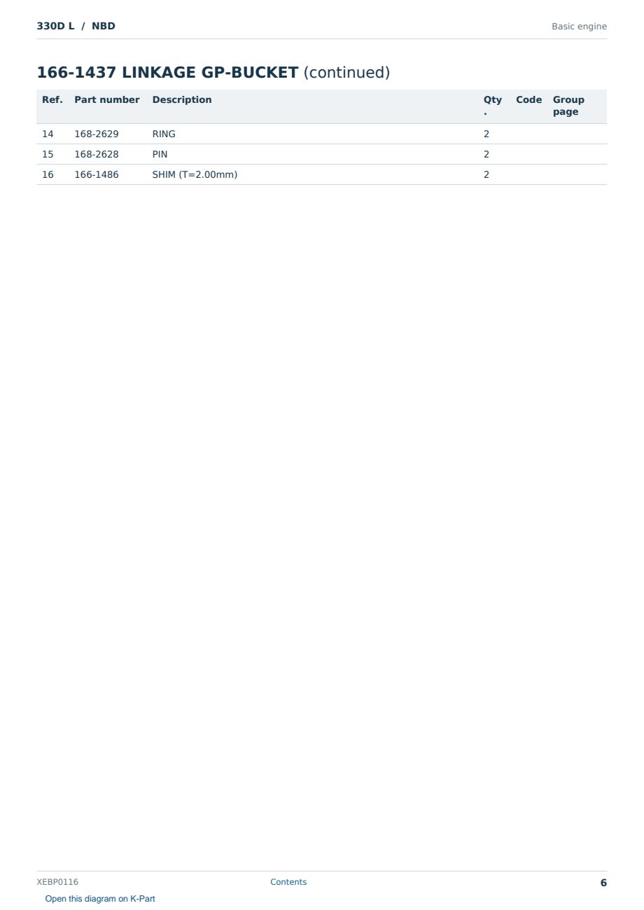 Caterpillar 330D L S/N NBD Partsbook XEBP0116 (English) - sample page 6 of 10 Caterpillar 330D L S/N NBD Partsbook XEBP0116 (English) - sample page 6 of 10
