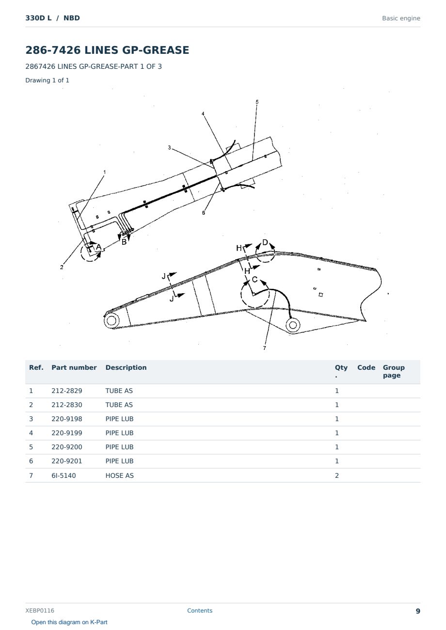 Caterpillar 330D L S/N NBD Partsbook XEBP0116 (English) - sample page 9 of 10 Caterpillar 330D L S/N NBD Partsbook XEBP0116 (English) - sample page 9 of 10