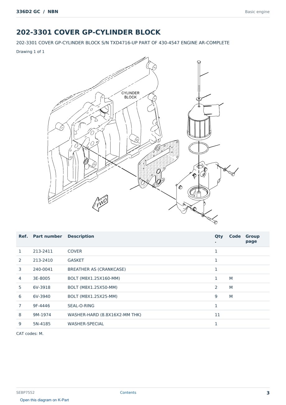 Caterpillar 336D2 GC S/N NBN Partsbook SEBP7552 (English) - sample page 3 of 10 Caterpillar 336D2 GC S/N NBN Partsbook SEBP7552 (English) - sample page 3 of 10