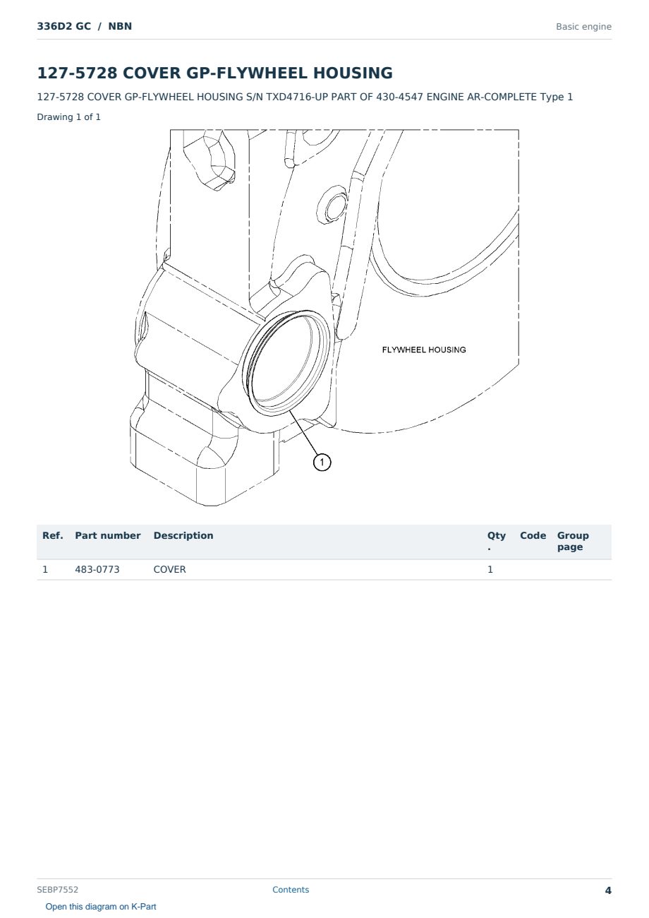 Caterpillar 336D2 GC S/N NBN Partsbook SEBP7552 (English) - sample page 4 of 10 Caterpillar 336D2 GC S/N NBN Partsbook SEBP7552 (English) - sample page 4 of 10