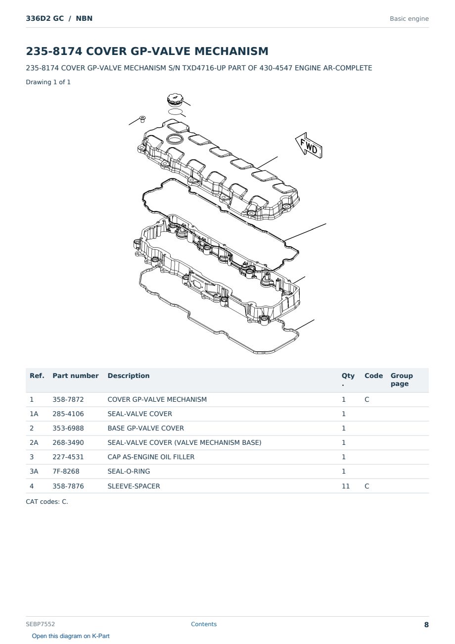 Caterpillar 336D2 GC S/N NBN Partsbook SEBP7552 (English) - sample page 8 of 10 Caterpillar 336D2 GC S/N NBN Partsbook SEBP7552 (English) - sample page 8 of 10