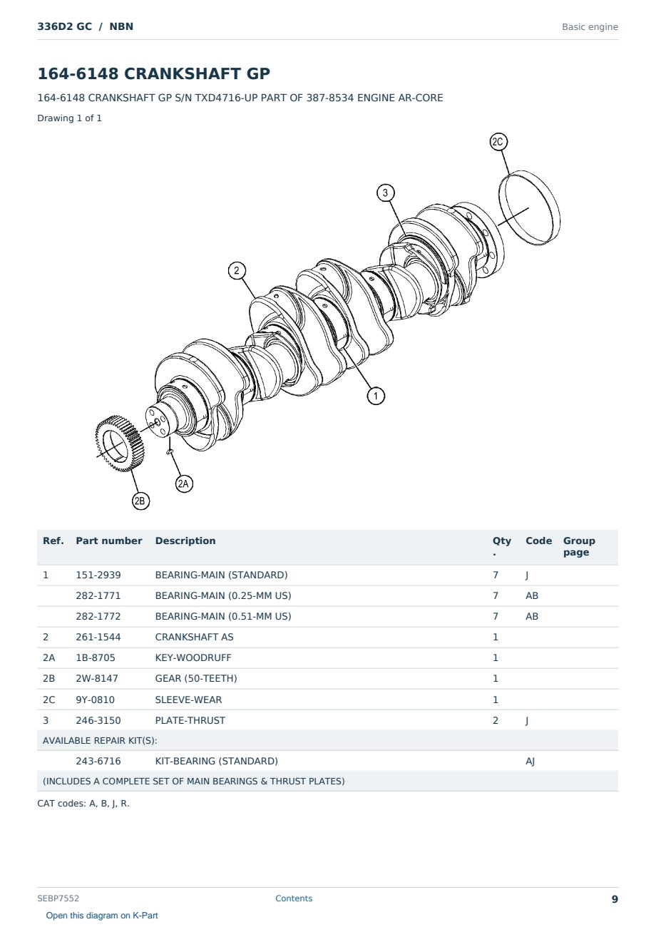Caterpillar 336D2 GC S/N NBN Partsbook SEBP7552 (English) - sample page 9 of 10 Caterpillar 336D2 GC S/N NBN Partsbook SEBP7552 (English) - sample page 9 of 10