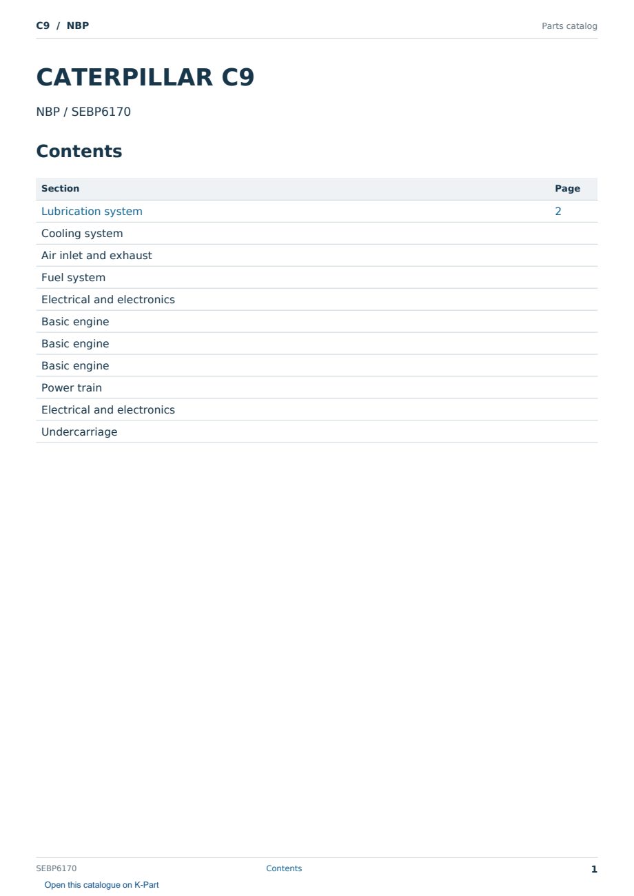 Caterpillar C9 S/N NBP Partsbook SEBP6170 (English) - sample page 1 of 10 Caterpillar C9 S/N NBP Partsbook SEBP6170 (English) - sample page 1 of 10