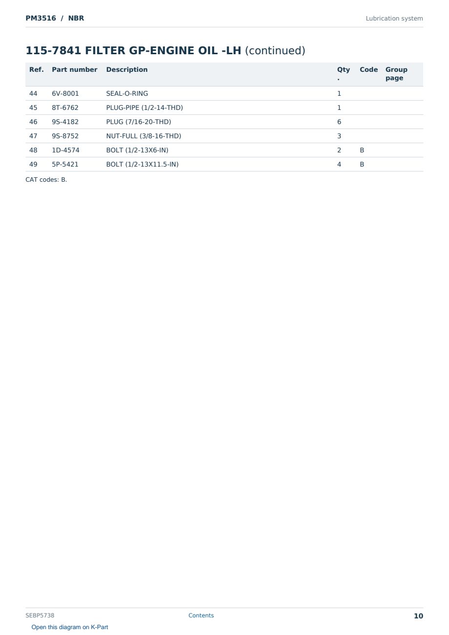 Caterpillar PM3516 S/N NBR Partsbook SEBP5738 (English) - sample page 10 of 10 Caterpillar PM3516 S/N NBR Partsbook SEBP5738 (English) - sample page 10 of 10