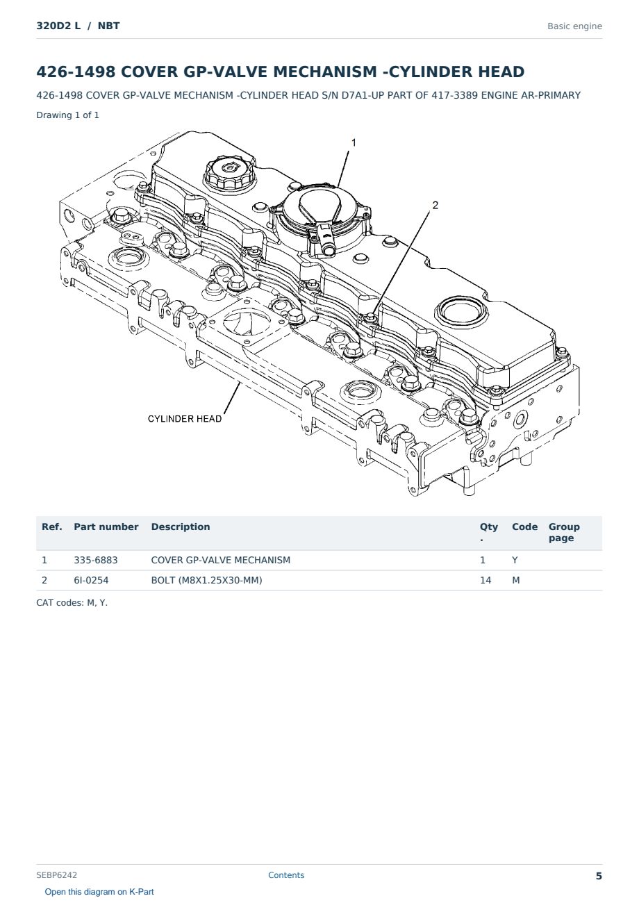 Caterpillar 320D2 L S/N NBT Partsbook SEBP6242 (English) - sample page 5 of 10 Caterpillar 320D2 L S/N NBT Partsbook SEBP6242 (English) - sample page 5 of 10