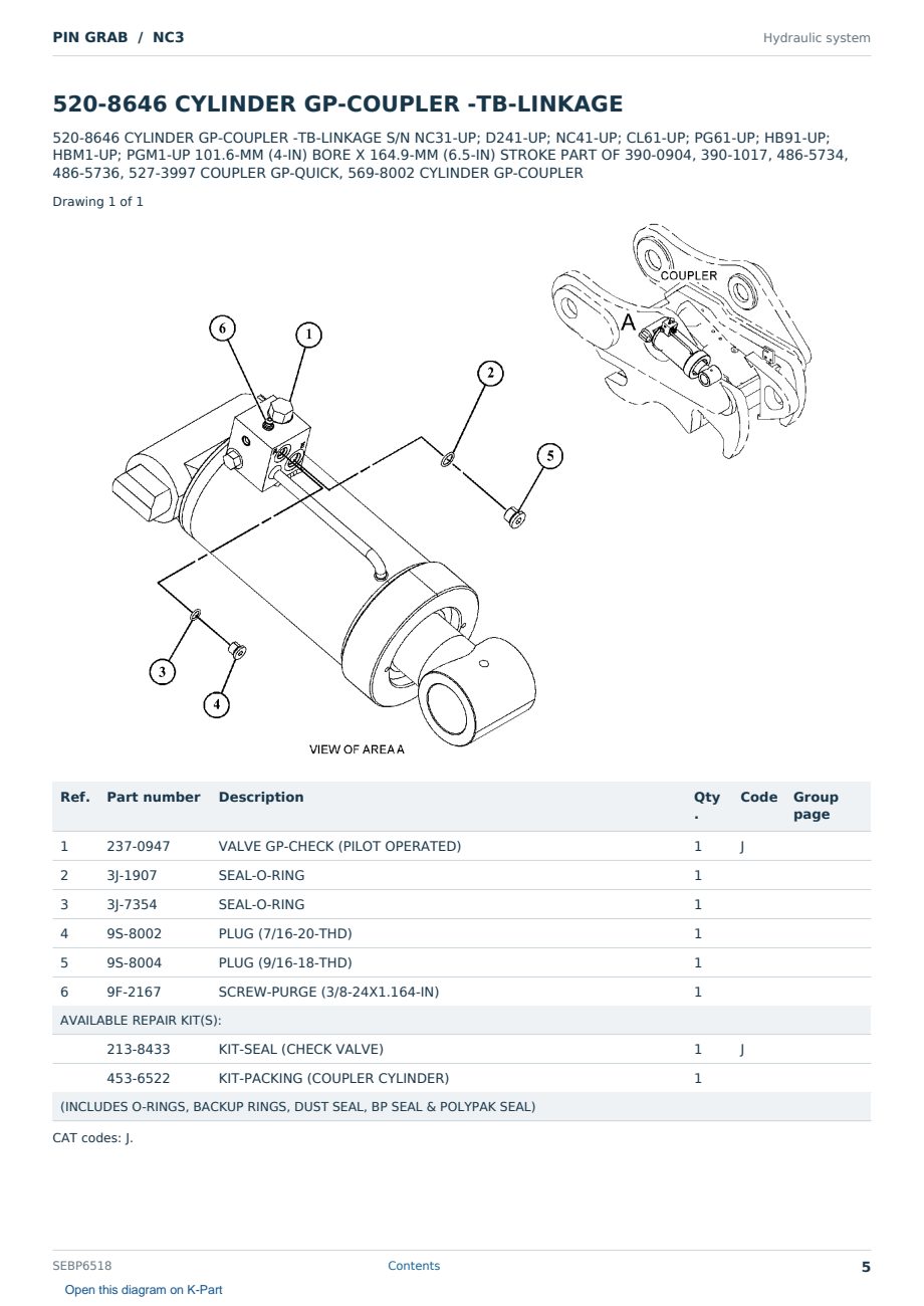 Caterpillar PIN GRAB S/N NC3 Partsbook SEBP6518 (English) - sample page 5 of 10 Caterpillar PIN GRAB S/N NC3 Partsbook SEBP6518 (English) - sample page 5 of 10