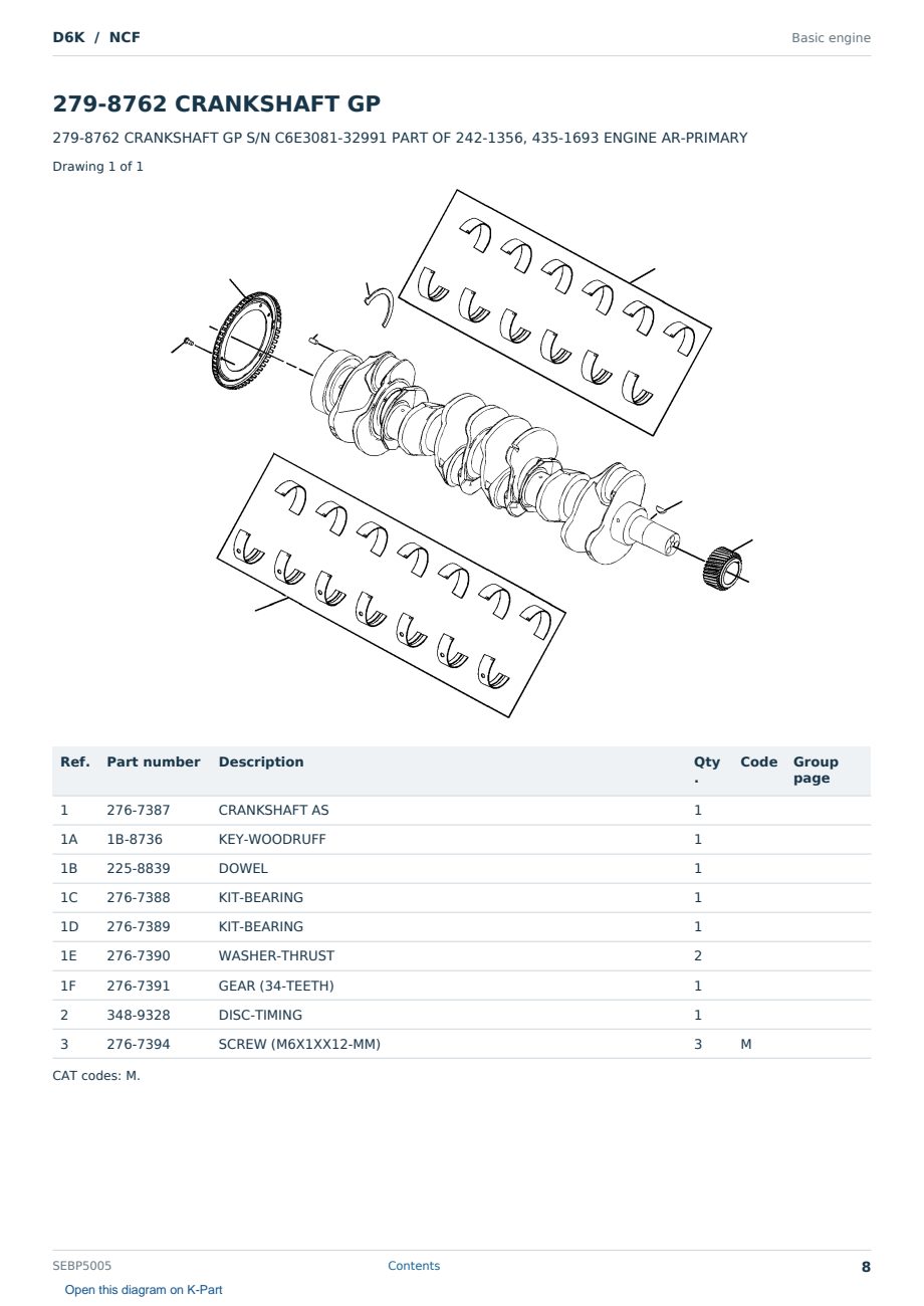 Caterpillar D6K S/N NCF Partsbook SEBP5005 (English) - sample page 8 of 10 Caterpillar D6K S/N NCF Partsbook SEBP5005 (English) - sample page 8 of 10