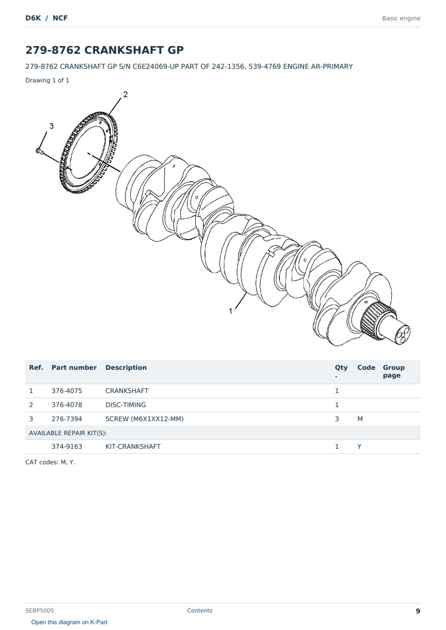 Caterpillar D6K S/N NCF Partsbook SEBP5005 (English) - sample page 9 of 10 Caterpillar D6K S/N NCF Partsbook SEBP5005 (English) - sample page 9 of 10