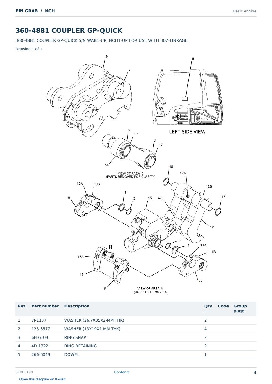 Caterpillar PIN GRAB S/N NCH Partsbook SEBP5198 (English) - sample page 4 of 6 Caterpillar PIN GRAB S/N NCH Partsbook SEBP5198 (English) - sample page 4 of 6