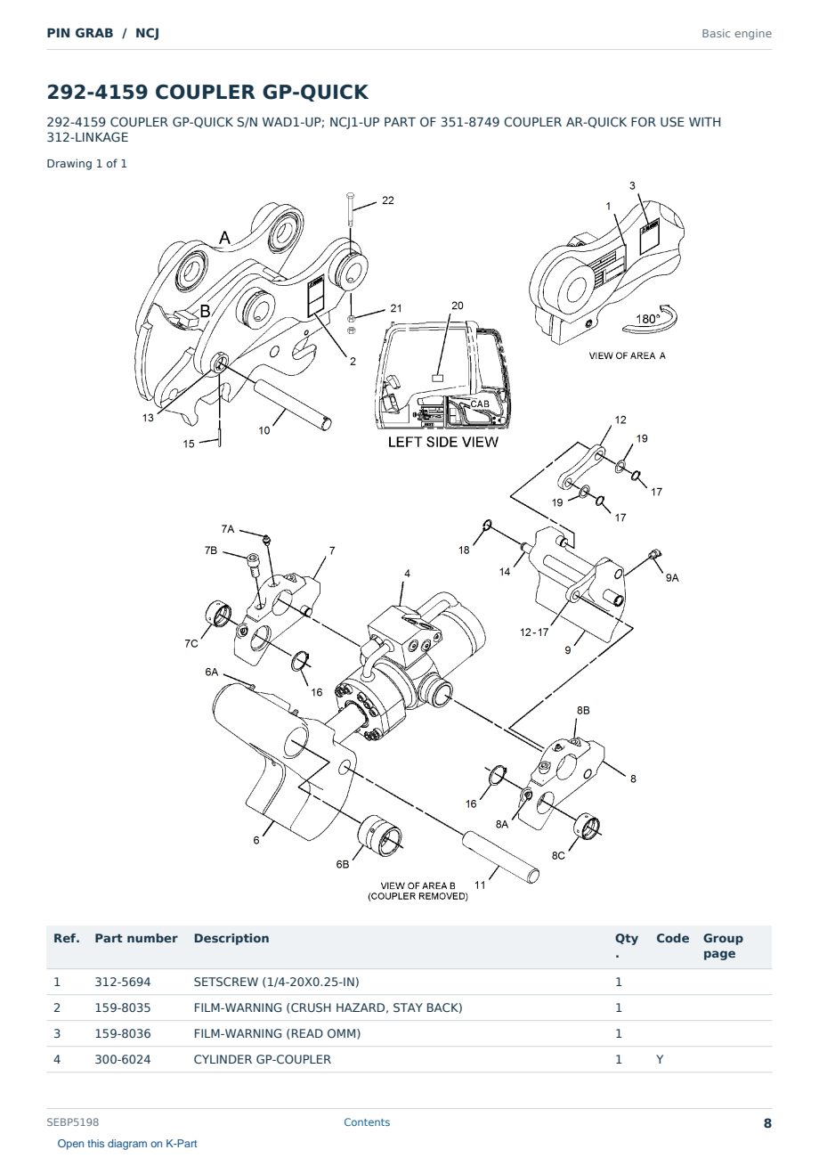 Caterpillar PIN GRAB S/N NCJ Partsbook SEBP5198 (English) - sample page 8 of 10 Caterpillar PIN GRAB S/N NCJ Partsbook SEBP5198 (English) - sample page 8 of 10