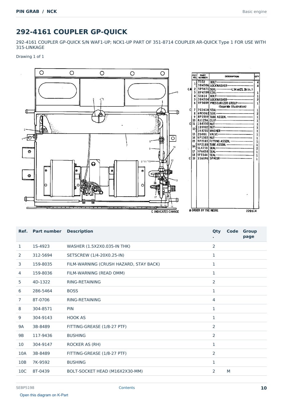 Caterpillar PIN GRAB S/N NCK Partsbook SEBP5198 (English) - sample page 10 of 10 Caterpillar PIN GRAB S/N NCK Partsbook SEBP5198 (English) - sample page 10 of 10