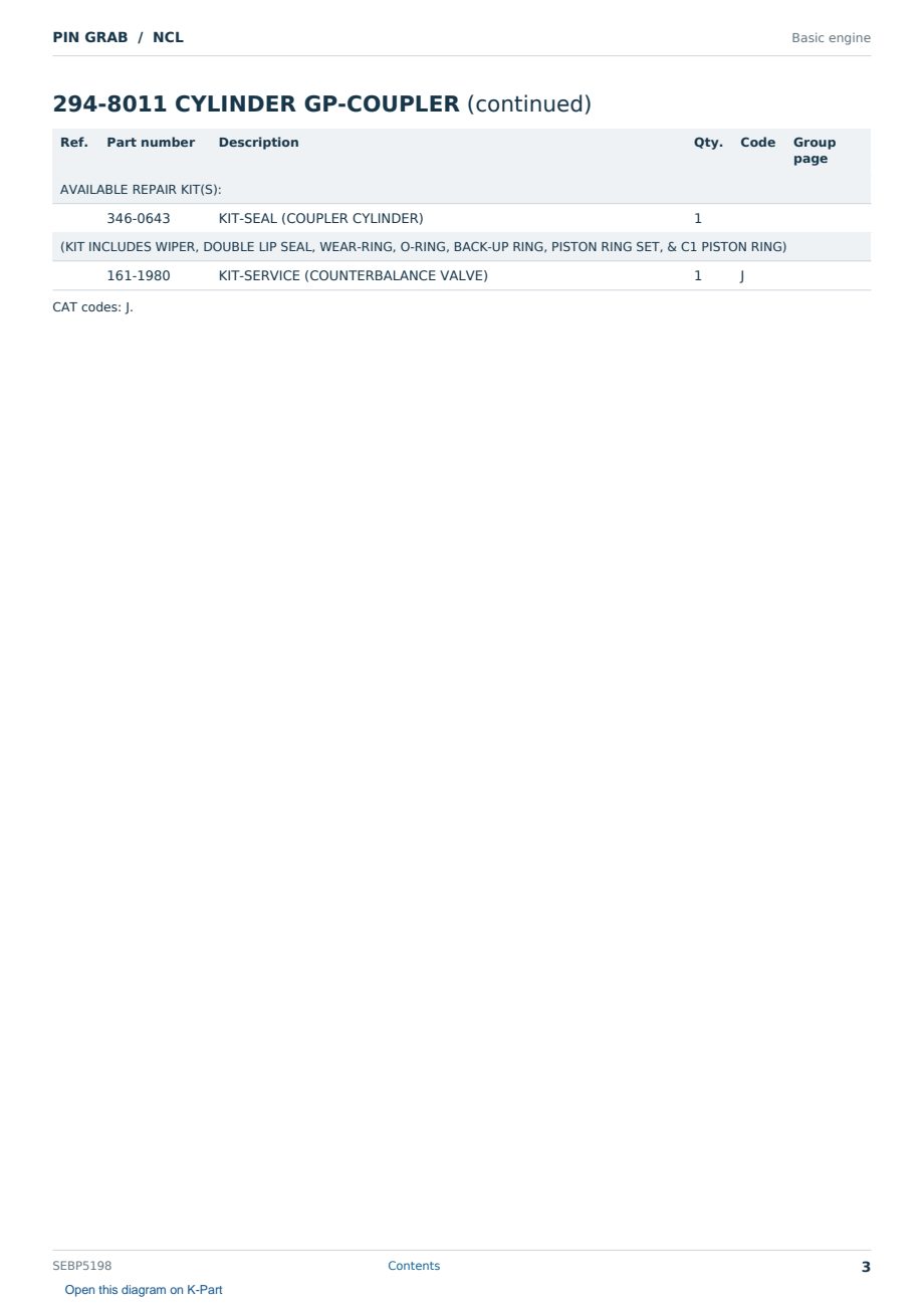 Caterpillar PIN GRAB S/N NCL Partsbook SEBP5198 (English) - sample page 3 of 10 Caterpillar PIN GRAB S/N NCL Partsbook SEBP5198 (English) - sample page 3 of 10
