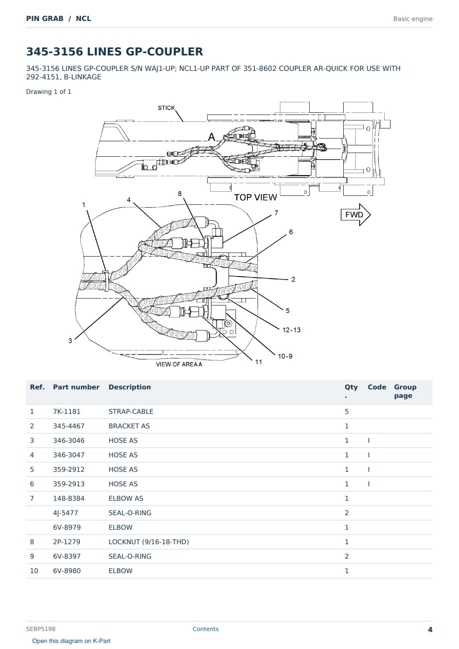 Caterpillar PIN GRAB S/N NCL Partsbook SEBP5198 (English) - sample page 4 of 10 Caterpillar PIN GRAB S/N NCL Partsbook SEBP5198 (English) - sample page 4 of 10