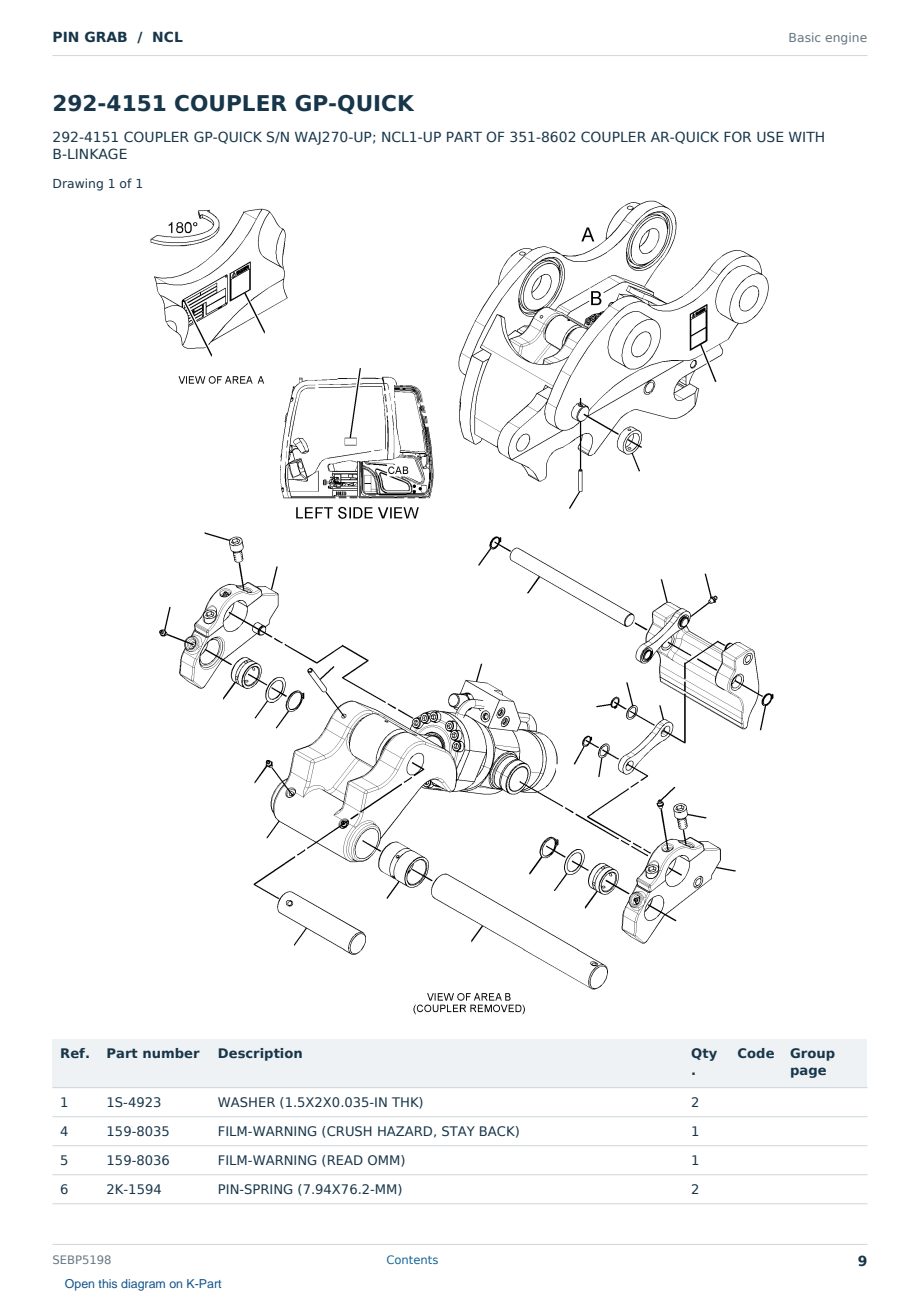 Caterpillar PIN GRAB S/N NCL Partsbook SEBP5198 (English) - sample page 9 of 10 Caterpillar PIN GRAB S/N NCL Partsbook SEBP5198 (English) - sample page 9 of 10