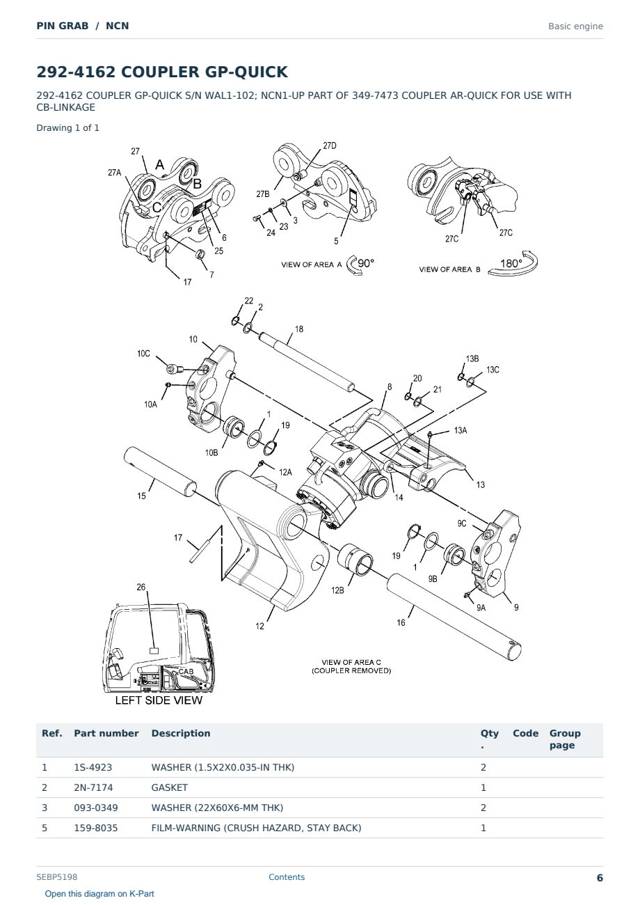 Caterpillar PIN GRAB S/N NCN Partsbook SEBP5198 (English) - sample page 6 of 10 Caterpillar PIN GRAB S/N NCN Partsbook SEBP5198 (English) - sample page 6 of 10