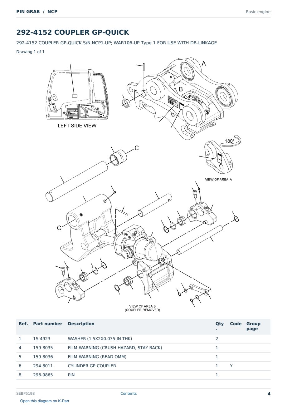 Caterpillar PIN GRAB S/N NCP Partsbook SEBP5198 (English) - sample page 4 of 10 Caterpillar PIN GRAB S/N NCP Partsbook SEBP5198 (English) - sample page 4 of 10