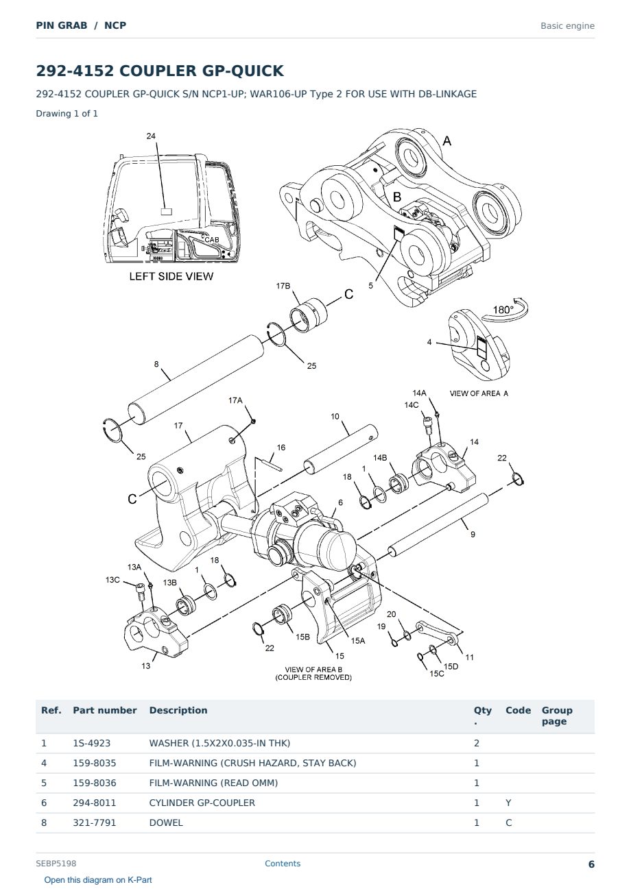 Caterpillar PIN GRAB S/N NCP Partsbook SEBP5198 (English) - sample page 6 of 10 Caterpillar PIN GRAB S/N NCP Partsbook SEBP5198 (English) - sample page 6 of 10