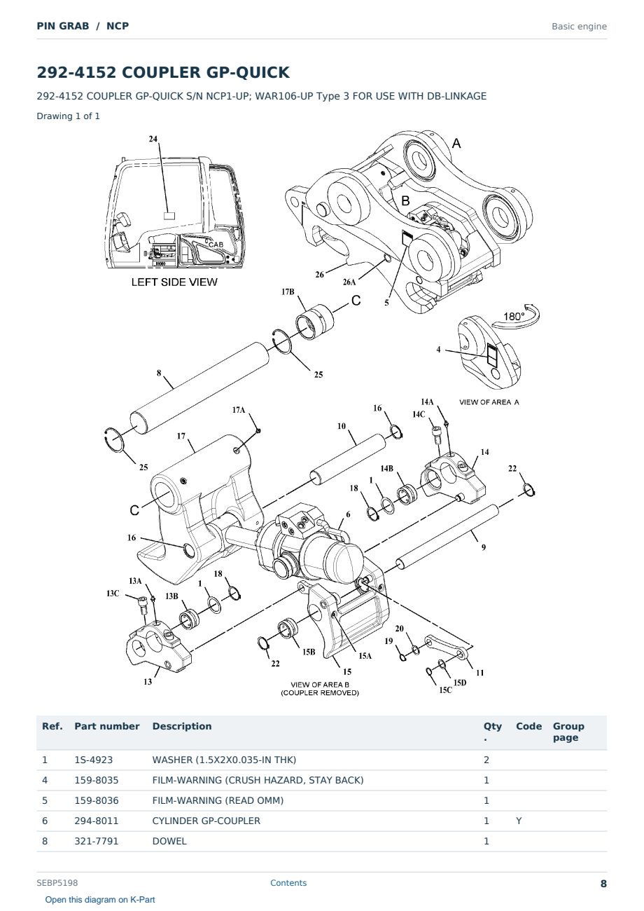 Caterpillar PIN GRAB S/N NCP Partsbook SEBP5198 (English) - sample page 8 of 10 Caterpillar PIN GRAB S/N NCP Partsbook SEBP5198 (English) - sample page 8 of 10