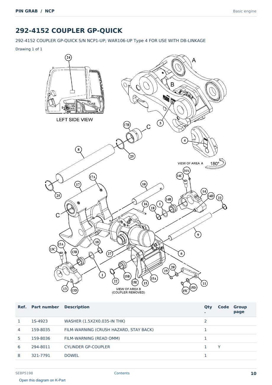 Caterpillar PIN GRAB S/N NCP Partsbook SEBP5198 (English) - sample page 10 of 10 Caterpillar PIN GRAB S/N NCP Partsbook SEBP5198 (English) - sample page 10 of 10
